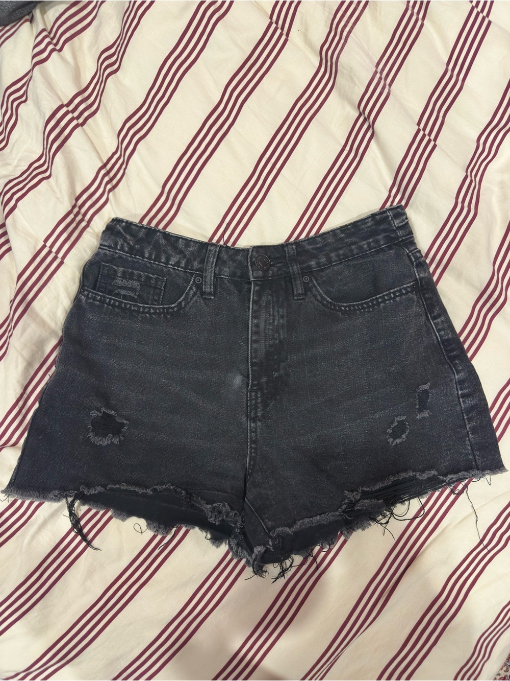 Distressed Black High-Rise Denim Shorts